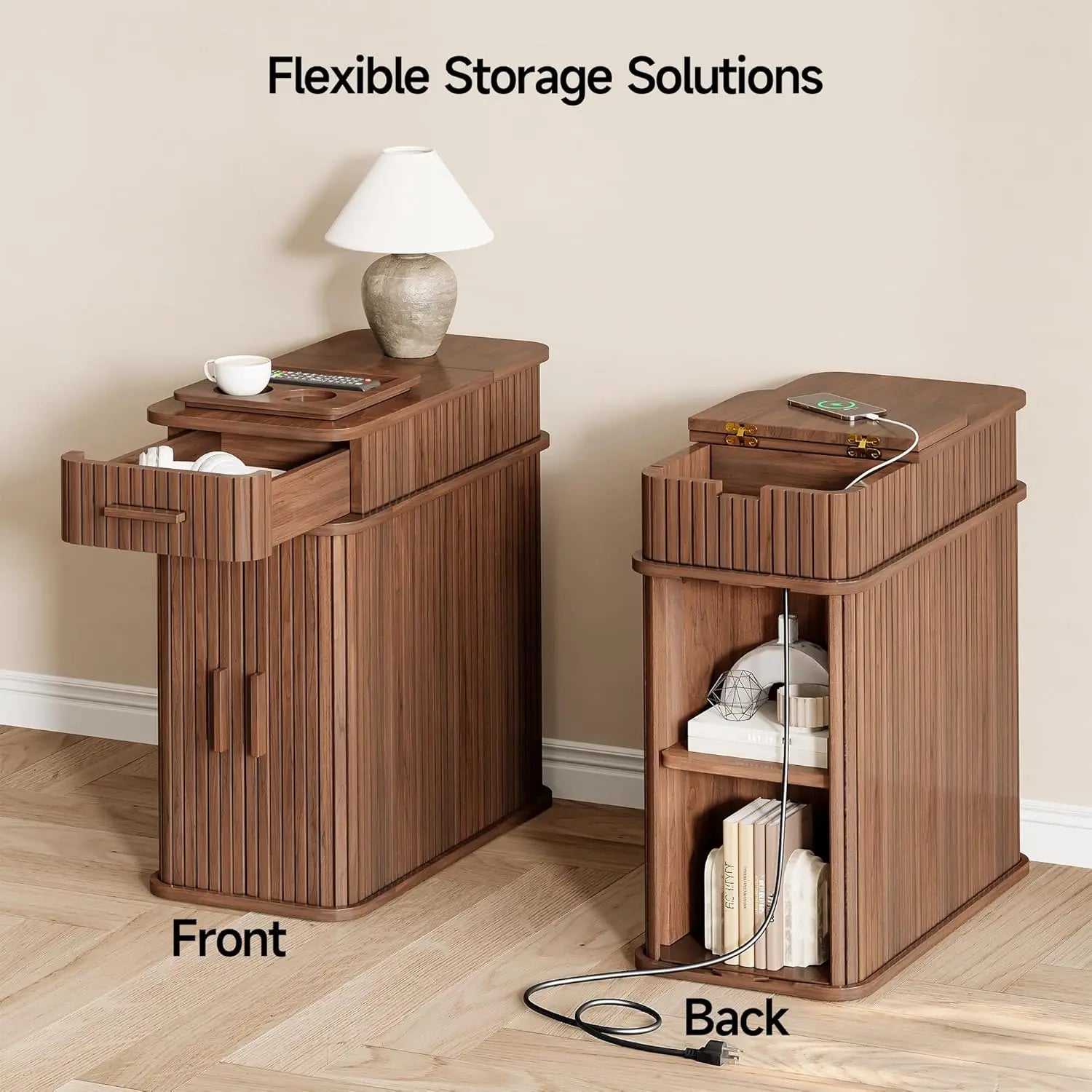 FLUTRA™ Fluted Smart End Table with Charging Station by PurelyhomeDeco