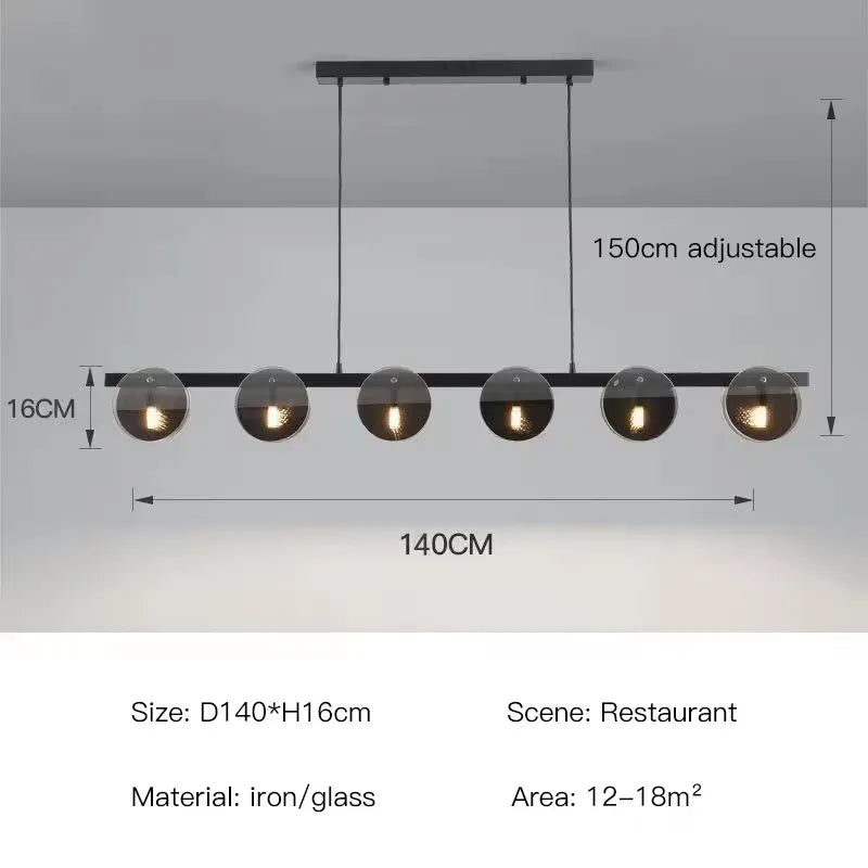 Modern Nordic black glass ring LED chandelier hanging in luxury living room interior with contemporary pendant lighting design