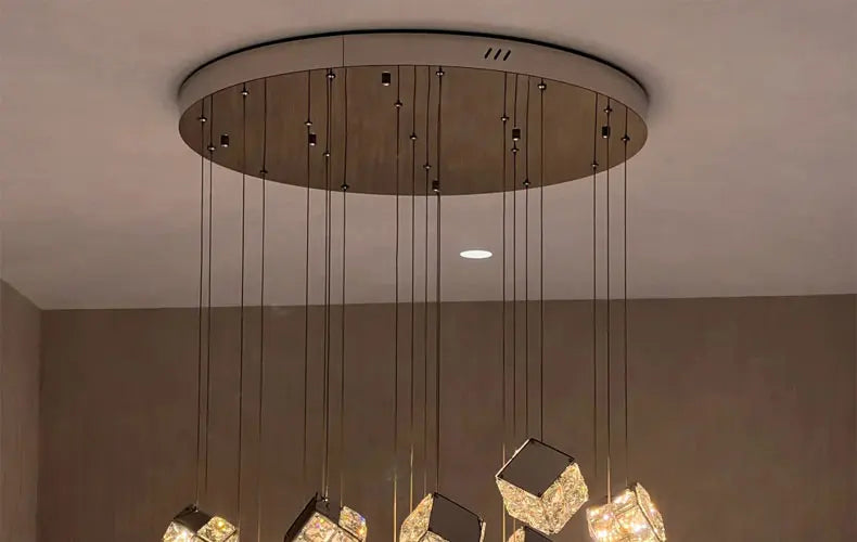 LustraCube™ Crystal LED Pendant Light – Luxury Gold & Chrome Hanging Chandelier for Living Rooms, Staircases & Modern Villas by PurelyhomeDeco
