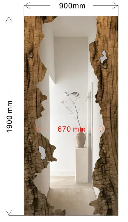 Wooden door with measurements and details on a white background