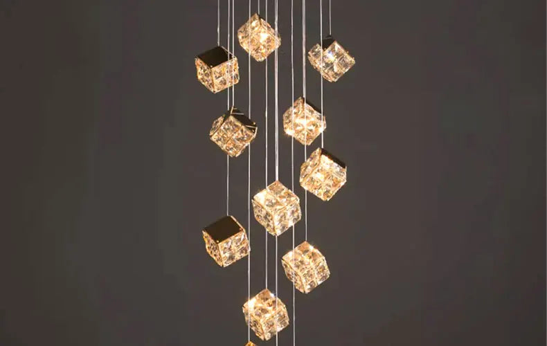 LustraCube™ Crystal LED Pendant Light – Luxury Gold & Chrome Hanging Chandelier for Living Rooms, Staircases & Modern Villas by PurelyhomeDeco