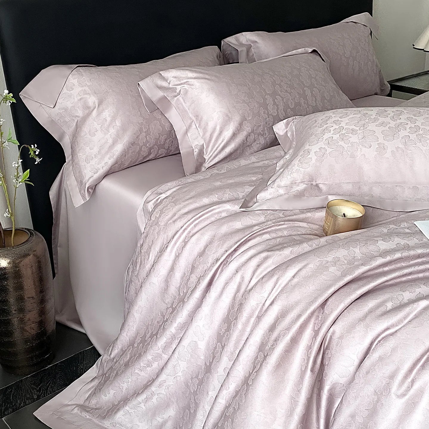 RegaliaSateen™ 4PCS Premium 100s Sateen Jacquard Bedding Set – Pure Cotton Sheet & Duvet Cover (Queen/King) by PurelyhomeDeco
