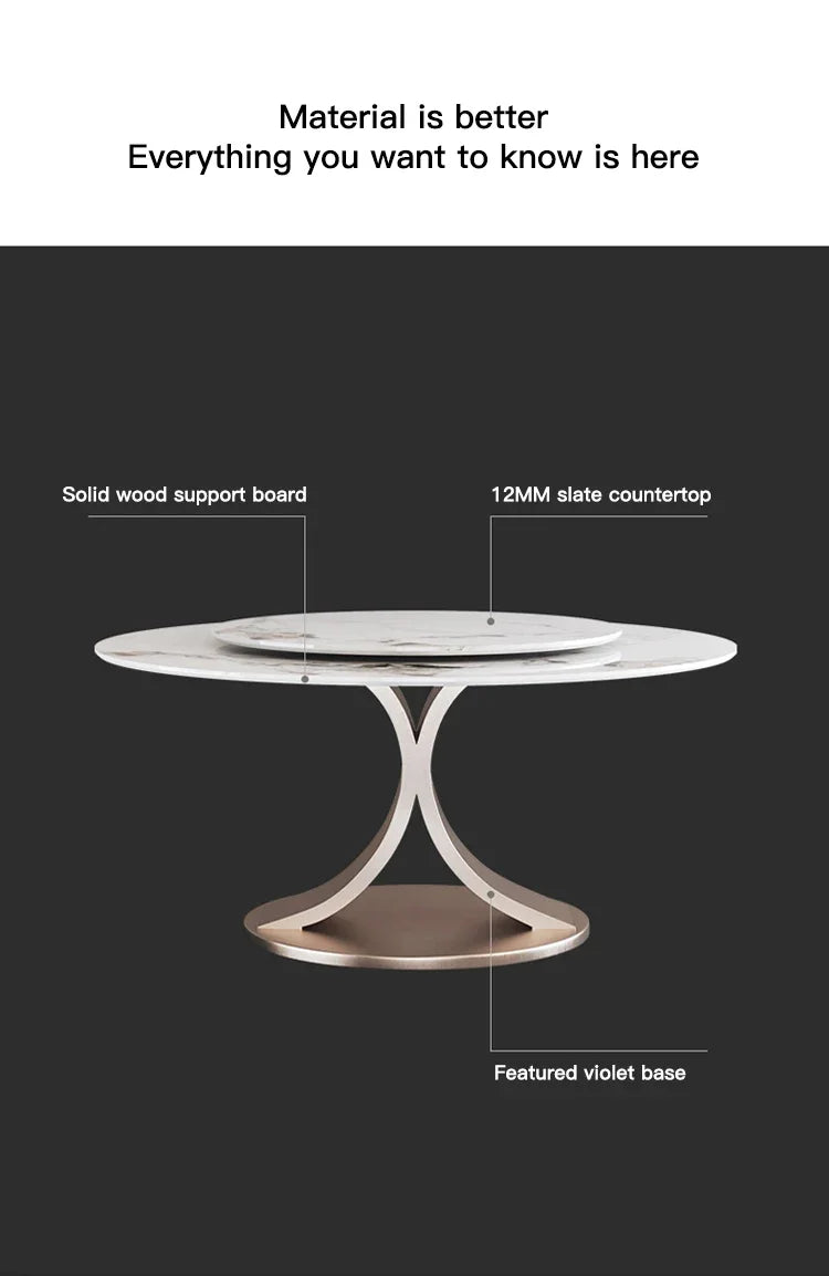 SILORA White Marble Round Dining Table with Turntable by PurelyhomeDeco