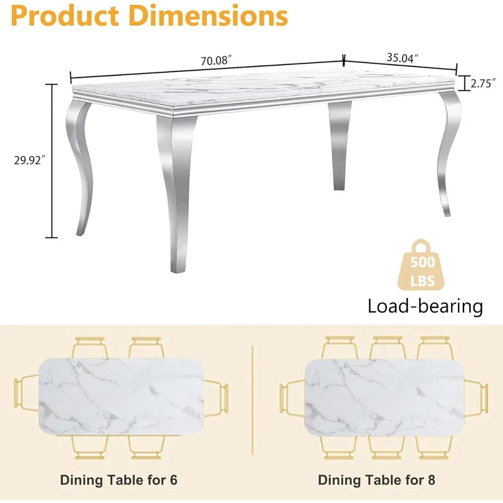 MARIXA 70" Faux Marble Dining Table – White & Silver Modern Design by PurelyhomeDeco