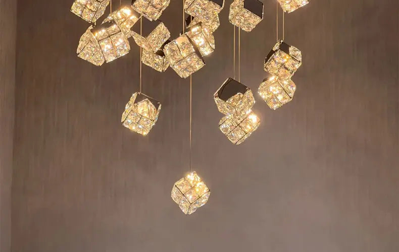 LustraCube™ Crystal LED Pendant Light – Luxury Gold & Chrome Hanging Chandelier for Living Rooms, Staircases & Modern Villas by PurelyhomeDeco